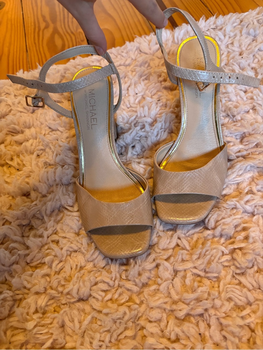 Michael Shannon Beige Metallic Ankle-Strap Heels